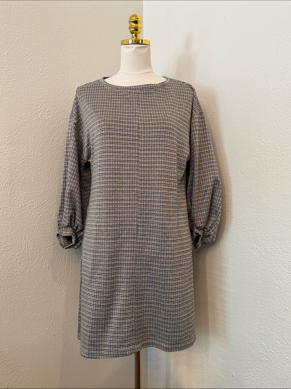 Max Studio Grey Plaid Midi Shift Dress